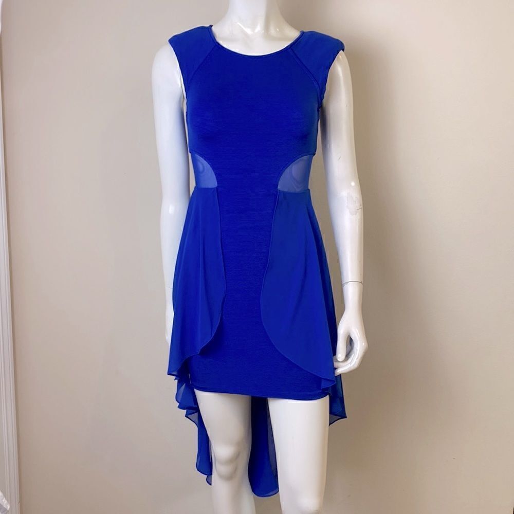 Bebe Bodycon Dress with Hi-low Overskirt and sheer inserts Size XS